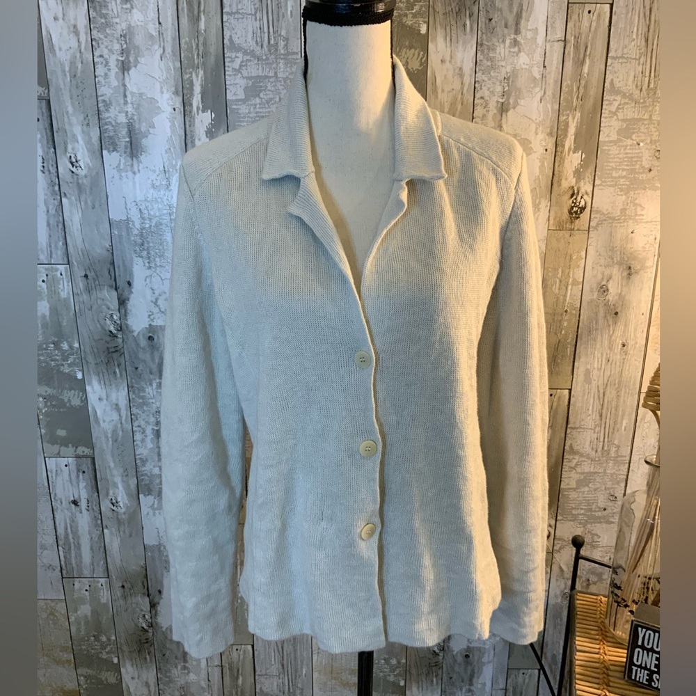 Eileen Fisher sweater cardigan with zipper accents at wrist. Size M